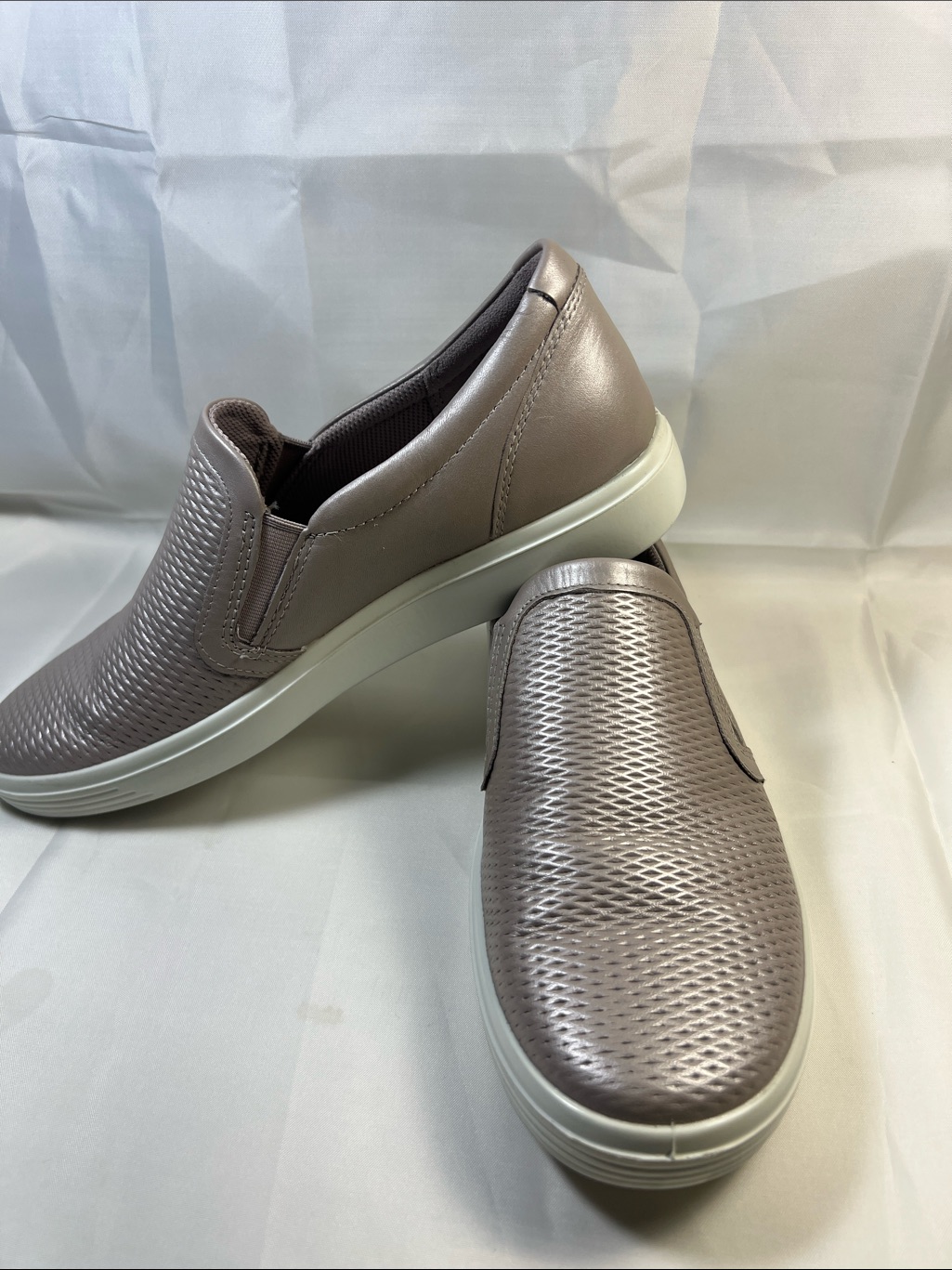 Ecco Taupe Slip-On Loafers With White Sole